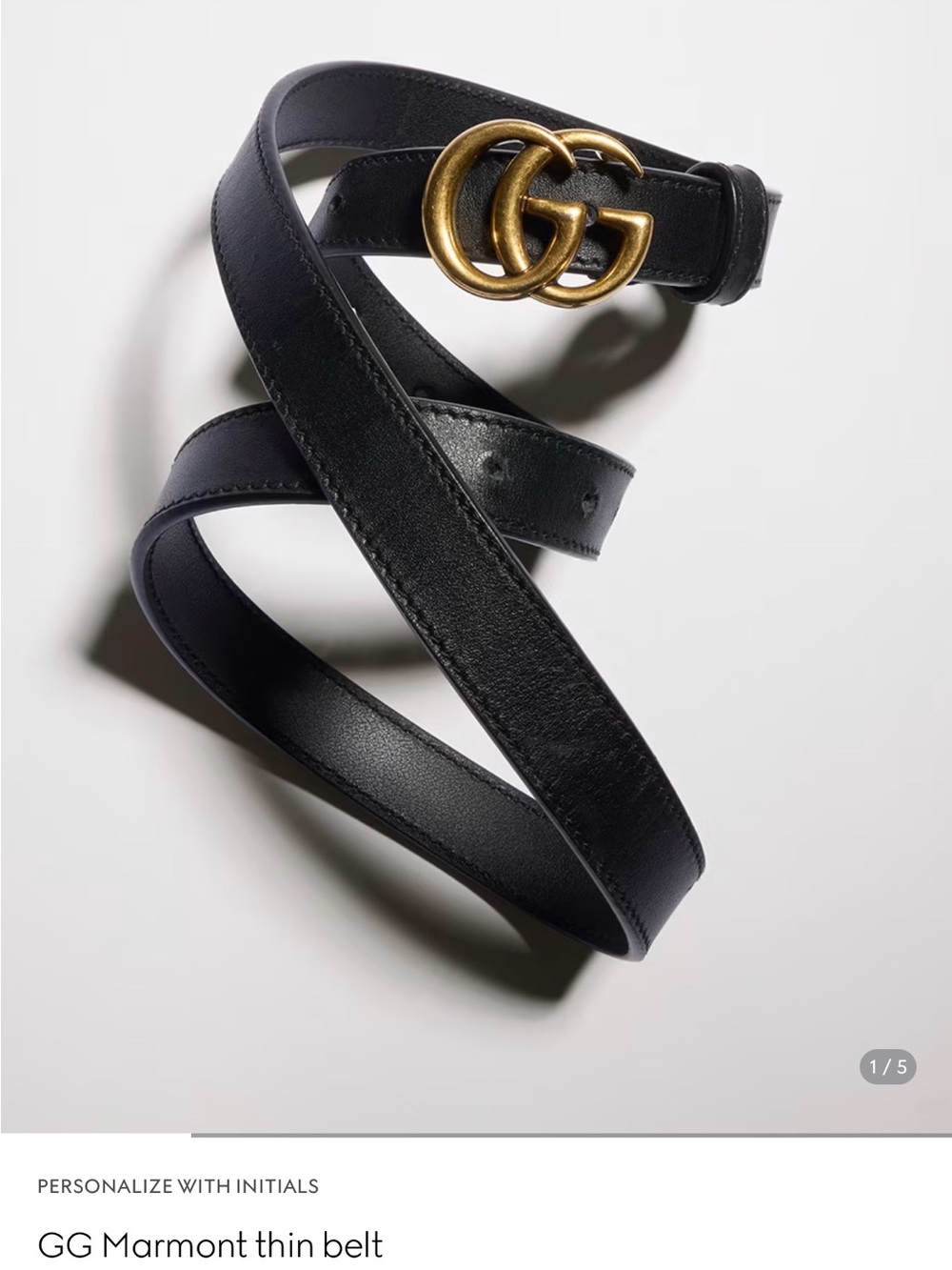 Gucci GG Marmont Thin Leather Belt - Black with Gold Double G